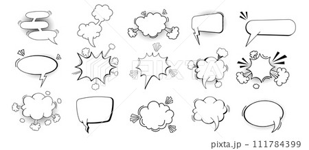 Set pow bubble speech comic expression frame cartoon doodle isolated on white background. Boom explode effect, halftone decoration, Set pow bubble speech comic expression frame cartoon doodle isolated on white background. Boom explode effect, halftone decoration, 111784399