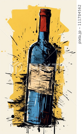 Abstract Wine Bottle Art with Yellow Splash Illustration. Generative Ai. 111784562
