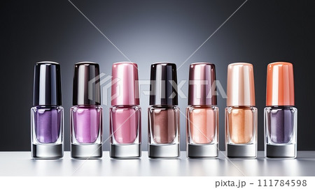 Brightly colored nail polishes in different cans, Nail care, manicure, Ai Brightly colored nail polishes in different cans, Nail care, manicure, Ai 111784598