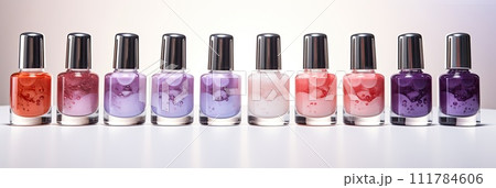 Brightly colored nail polishes in different cans, Nail care, manicure, Ai 111784606