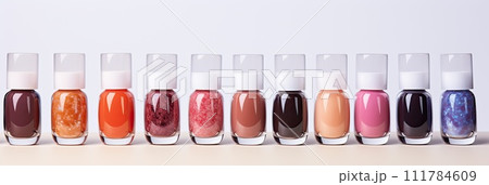 Brightly colored nail polishes in different cans, Nail care, manicure, Ai Brightly colored nail polishes in different cans, Nail care, manicure, Ai 111784609