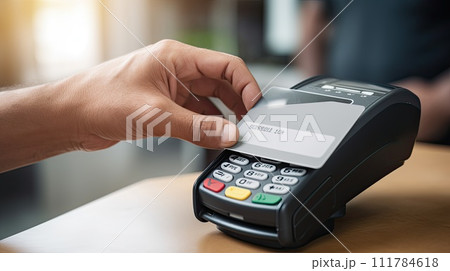 Contactless payment by bank card in the store....のイラスト素材 [111784618 ...