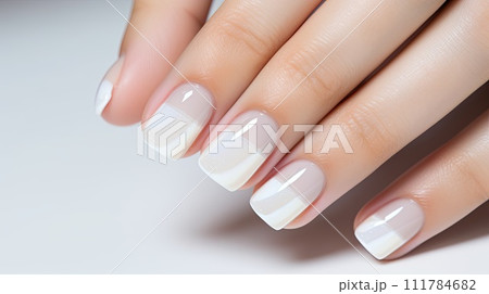 Beautiful nude manicure. Nail design. Manicure with gel polish. of the hands 111784682