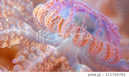 Close-Up of Jellyfish Tentacles with Orange and Pink Hues. Marine Biology. Earth Day. AI Generated 111784762