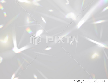 Prism light overlay, crystal diamond shine of rainbow light with flares, vector effect background. Prism light glares or lens flare spectrum of gem glass refraction and sun light shiny dispersion 111785094