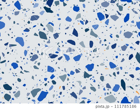 Terrazzo yellow, gray and blue ceramic tile marble pattern of terrazo mosaic, vector background. Terazzo stone floor texture of color ceramic pieces and broken marble stones for interior tile pattern 111785186