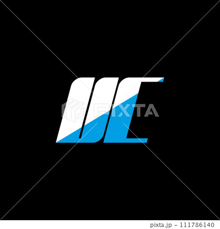 UC letter logo design on black background. UC creative initials letter logo concept. UC icon design. UC white and blue letter icon design on black background. U C 111786140