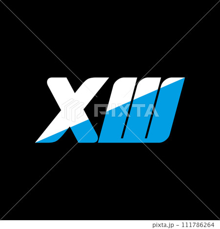 XW letter logo design on black background. XW creative initials letter logo concept. XW icon design. XW white and blue letter icon design on black background. X W 111786264