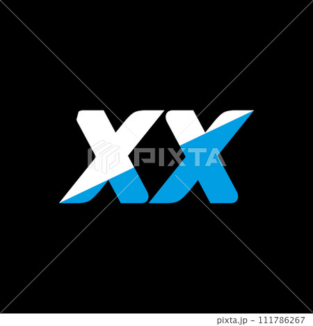 XX letter logo design on black background. XX creative initials letter logo concept. XX icon design. XX white and blue letter icon design on black background. X X XX letter logo design on black background. XX creative initials letter logo concept. XX icon design. XX white and blue letter icon design on black background. X X 111786267