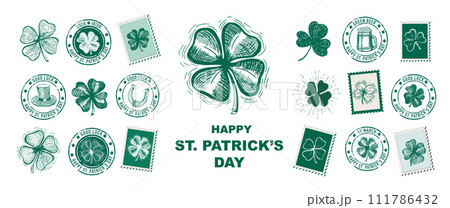 St. Patrick's Day set. Hand drawn illustrations	 111786432