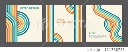 Vintage geometric background with colored parallel lines in the style of the 70s. Design for printing posters, posters, banners and covers in retro style 111786783