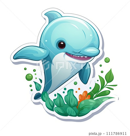 Happy cartoon rainbow shark icon isolated on white background. Vector illustration. Generate AI 111786911