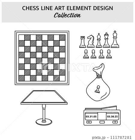Set of Chess equipment hand drawn vector illustration. Sports icon design template. Set of Chess equipment hand drawn vector illustration. Sports icon design template. 111787281