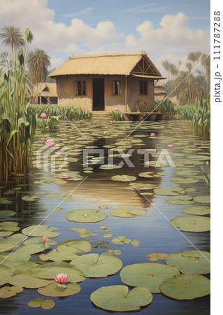 睡蓮のあるアジアの風景 111787288