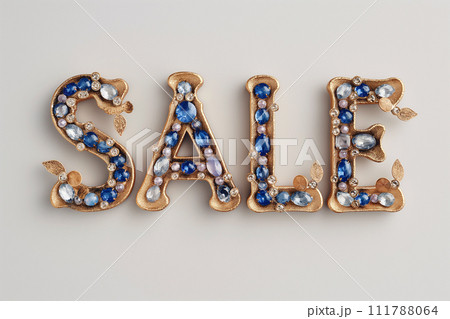 The word SALE made of sparkling diamonds and precious gemstones. Sale, discount symbol. Fashion accessories and jewelry sale card for social media promotion. Black Friday sale, shopping season banner The word SALE made of sparkling diamonds and precious gemstones. Sale, discount symbol. Fashion accessories and jewelry sale card for social media promotion. Black Friday sale, shopping season banner 111788064