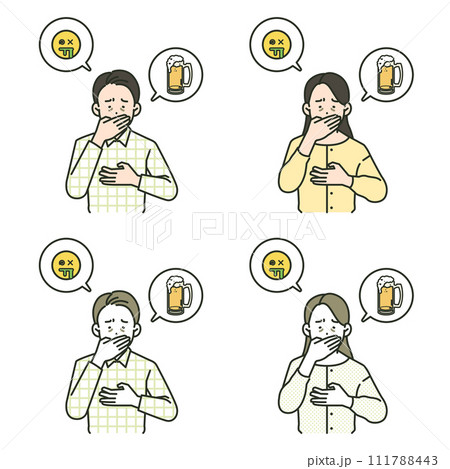 Illustration of people who feel nauseous due to hangovers 111788443