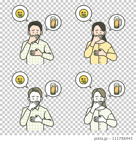 Illustration of people who feel nauseous due to hangovers Illustration of people who feel nauseous due to hangovers 111788443