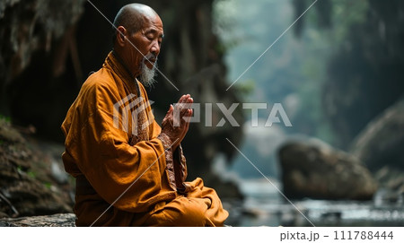 Buddhist monk in meditation Buddhist monk in meditation 111788444