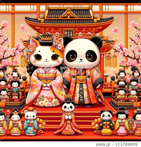 かわいい動物のおひなさま かわいい動物のおひなさま 111789009