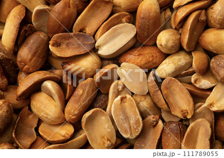 Close up Air fryer Roasted peeled peanuts texture for background.Top view.rich in protein,fat,and fiber 111789055