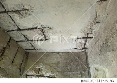 Damages and Cracks structural , Spalling of Concrete slab due to corrosion ,rurted steel rod,Effects of Corrosion in Reinforcement 111789143