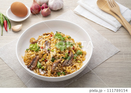 Fried Rice with Canned Mackerel Fish.Thai style easy cooking food 111789154