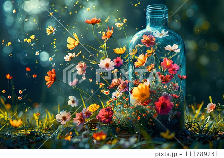 spring inside a bottle exploding spreading...のイラスト素材 [111789231] - PIXTA