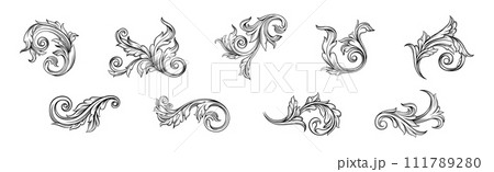 Baroque Scroll as Element of Ornament and Graphic Design with Spirals Vector Set 111789280