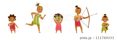 African Tribe People Character with Native Man and Kid Vector Set 111789333