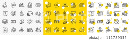 Outline Phone payment, Tax document and Loyalty ticket line icons pack for web with Update data, Bribe, Card line icon. Statistics, Payment, Buy button pictogram icon. Inflation, Fraud. Vector 111789355