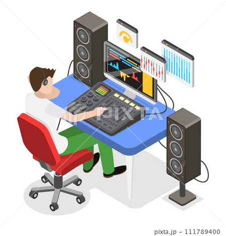 3D Isometric Flat Vector Illustration of Sound Designer. Item 2 3D Isometric Flat Vector Illustration of Sound Designer. Item 2 111789400