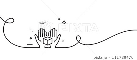Hold open box line icon. Continuous one line with curl. Delivery parcel sign. Cargo package symbol. Hold box single outline ribbon. Loop curve pattern. Vector 111789476