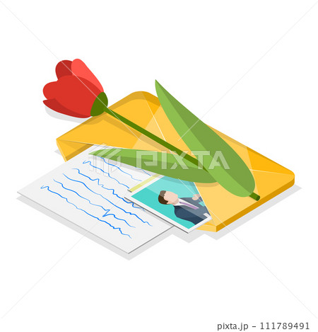 3D Isometric Flat Vector Set of Mail Paper Letters. Item 3 111789491