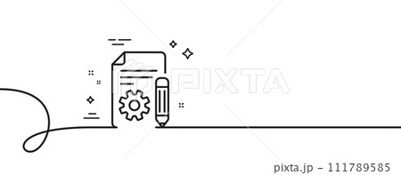 Documentation line icon. Continuous one line with curl. Technical instruction sign. Documentation single outline ribbon. Loop curve pattern. Vector 111789585