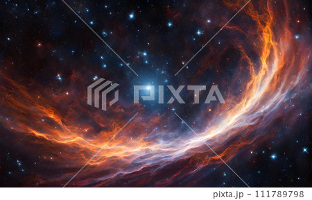 A sweeping view of the cosmos, stars streaking across the celestial void 111789798