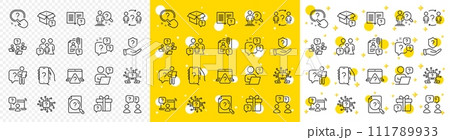 Artificial Intelligence computer, phone with Question mark, Problem solve. Questions line icons. Quiz, faq guide, job interview line icons. Ask person, question bubble, family problem. Vector 111789933