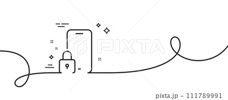 Lock line icon. Continuous one line with curl. Phone padlock sign. Security access symbol. Lock single outline ribbon. Loop curve pattern. Vector 111789991