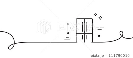 Two-chamber refrigerator line icon. Continuous one line with curl. Fridge sign. Freezer storage symbol. Refrigerator single outline ribbon. Loop curve pattern. Vector 111790016
