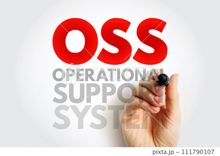 OSS Operational Support System - computer systems used by telecommunications service providers to manage their networks, acronym text concept background 111790107