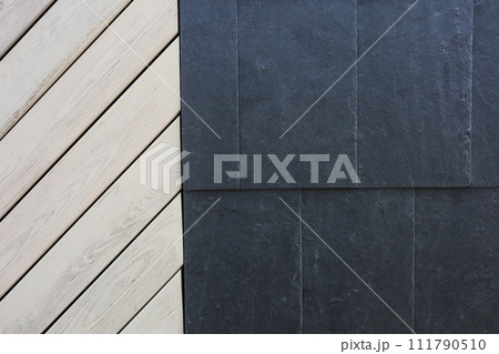 Background of brown wooden slats, texture of wood strips 111790510