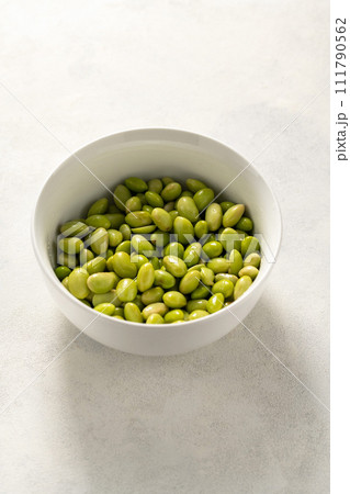 cooked edamame beans on bright background 111790562