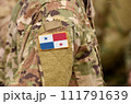 Flag of Panama on soldiers arm (collage). 111791639