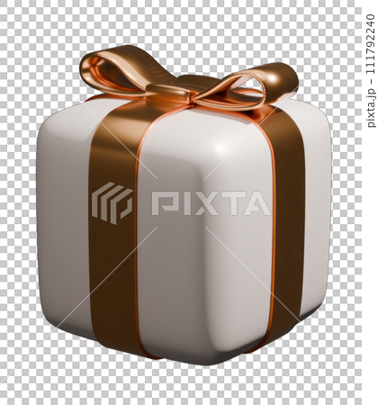 3D Rendered White Gift Box with Golden Ribbon 111792240