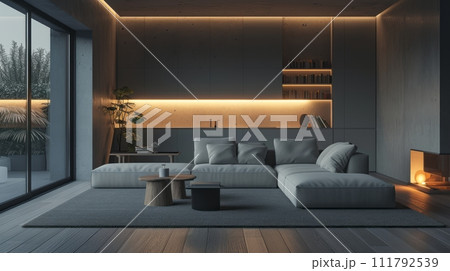 AI-generated content. Nature-Inspired Modern Bedroom with Lush Greenery and Organic Textures 111792539