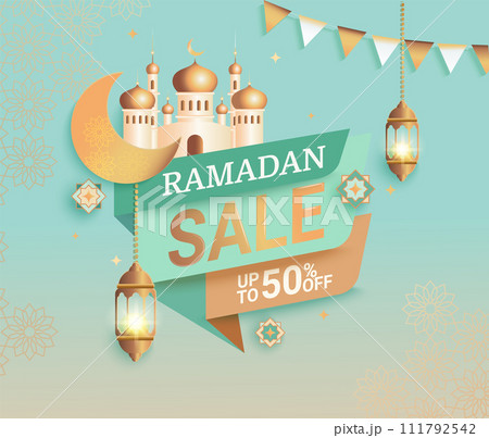 Ramadan sale golden banner. 111792542