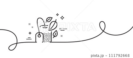 Mint Tea bag line icon. Continuous one line with curl. Fresh herbal beverage sign. Mentha leaves symbol. Mint bag single outline ribbon. Loop curve pattern. Vector 111792668