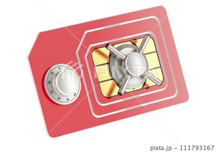SIM card with safe combination lock, 3D rendering SIM card with safe combination lock, 3D rendering 111793167