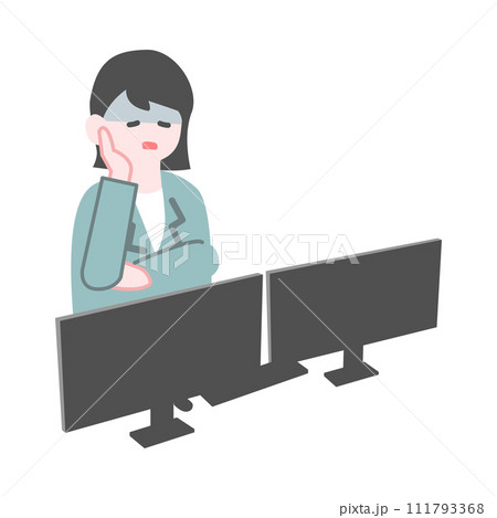 PCの前で青ざめる女性作業員 111793368