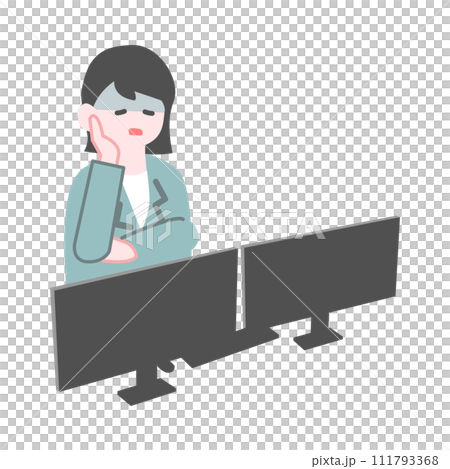 PCの前で青ざめる女性作業員 111793368