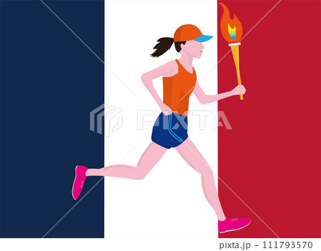 トーチを持って走る女性ランナー。 111793570